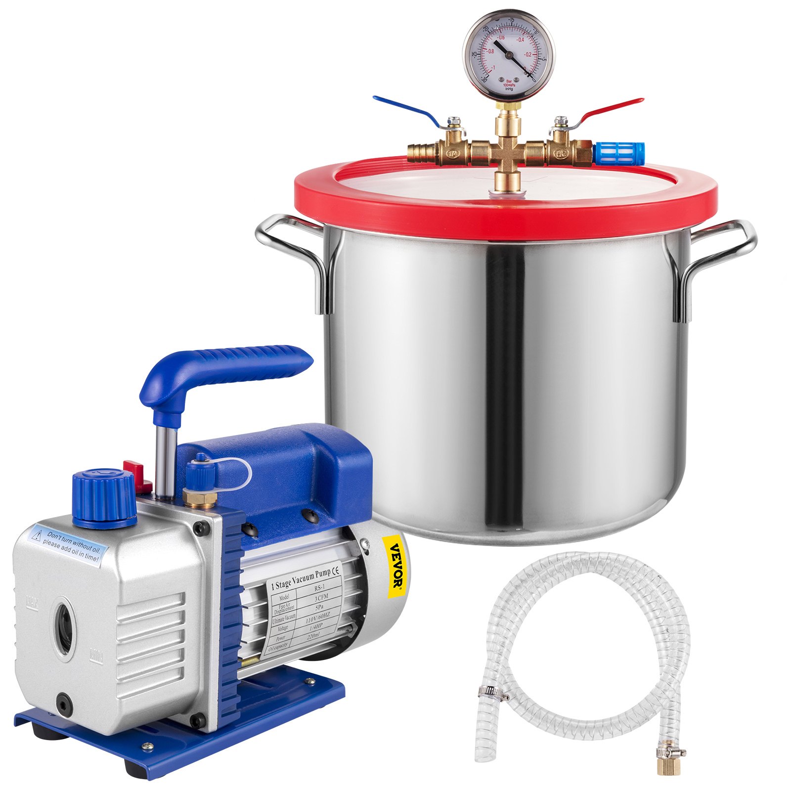 VEVOR Kit Camera a Vuoto da 1,5 Galloni (6,8 L) Pompa a Vuoto per Refrigerante 3HP Pompa per Vuoto a Singolo Stadio Condizionatore d'aria Pompa a Vuoto a Palette Rotante Pompa