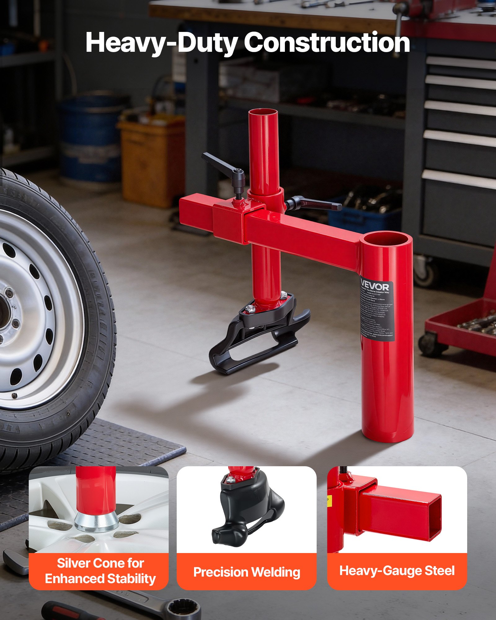 VEVOR Kit Smontagomme con Testa d'Anatra Cono Argentato Kit per Montaggio Smontaggio per Pneumatici 406-533 mm, Strumenti per Riparazioni Pneumatici per Auto SUV Camion da Officina Garage