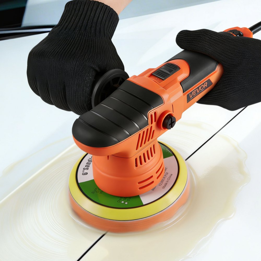 VEVOR Lucidatrice Orbitale Casuale per Auto 650 W, Lucidatrice a Doppia Azione da 150 mm, con 6 Velocità Variabili da 2000 a 6800 Giri/Min, Kit per Ceratura, Lucidatura e Rimozione Graffi, Multiuso