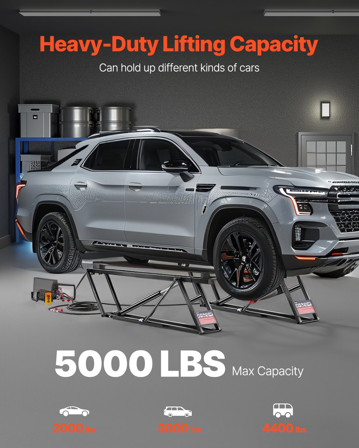 VEVOR Sollevatore per Auto Veicoli Capacità Carico ca. 2267,9 kg per Garage Officina 3 Livelli Regolabili Altezza di Sollevamento max. ca. 758 mm, Sollevatore per Auto Portatile con Blocco