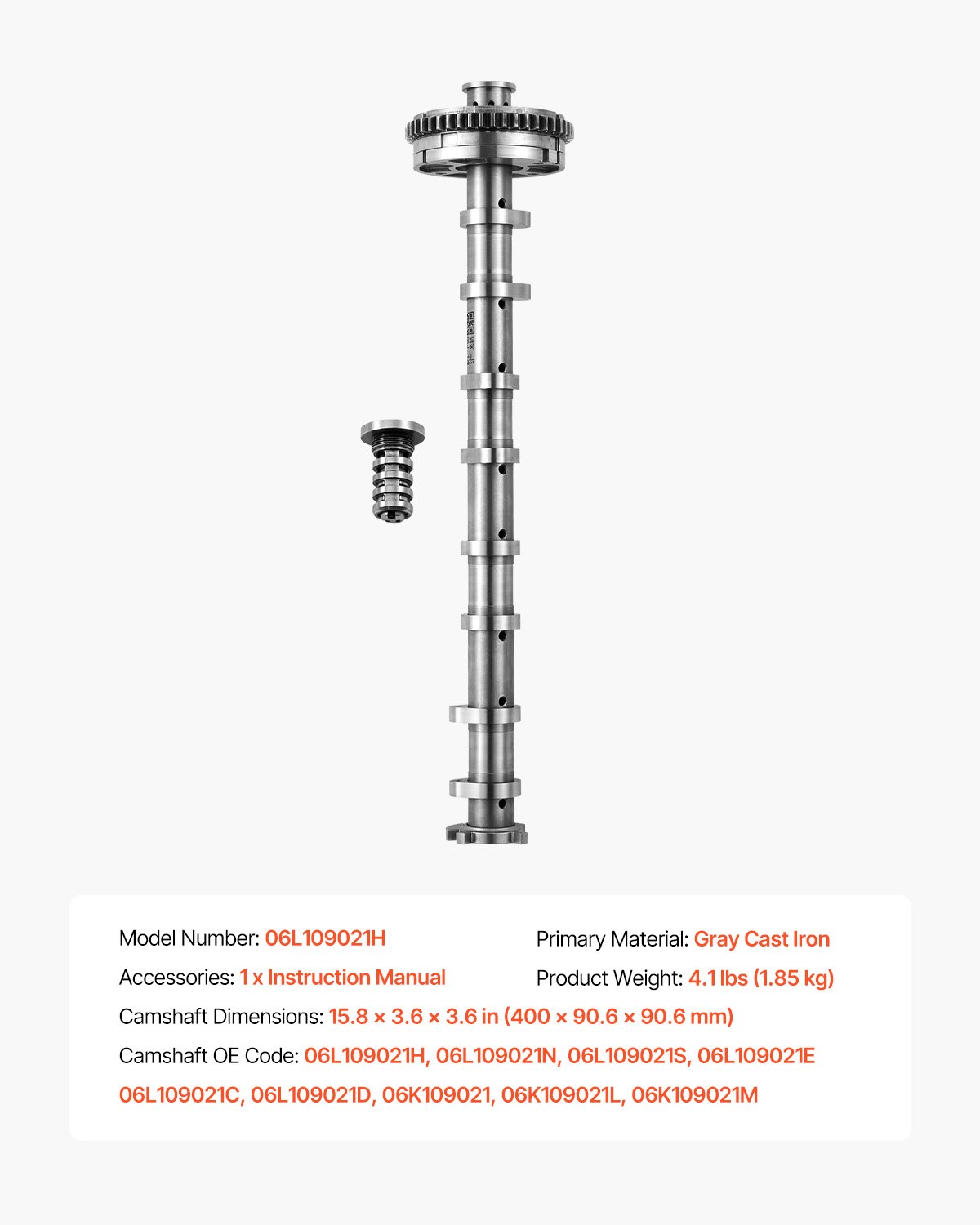 VEVOR Kit Albero a Camme e Valvola di Controllo per Motori Audi e Volkswagen, Sostituzione Albero a Camme in Ghisa, Adatto per Motori EA888 1,8 T/2,0 T, OE 06 L109021H, 06 L109021N, 06 L109021S