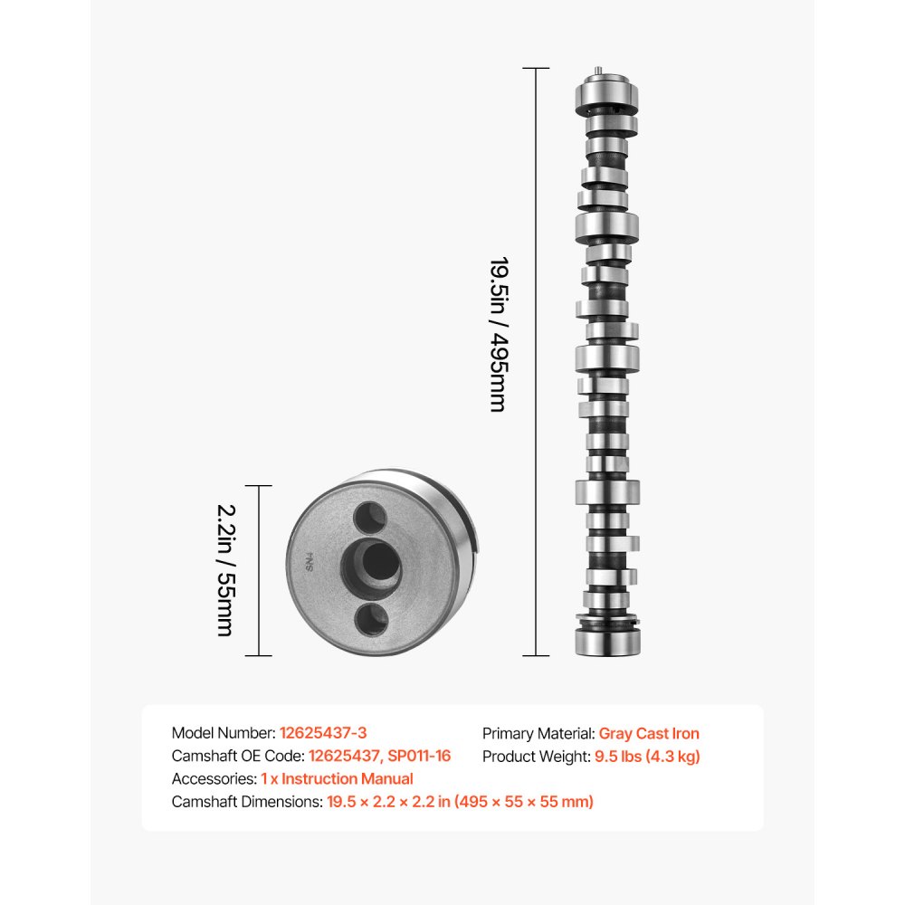 VEVOR Albero a Camme Motore, per Codice OE 12625437, SP011-16, Albero a Camme per Auto, Compatibile con Camion Norris dal 1999 al 2013 GM Gen3/4, Motore per Camion LS da 4,8 L 5,3 L 6,0 L e 6,2 L