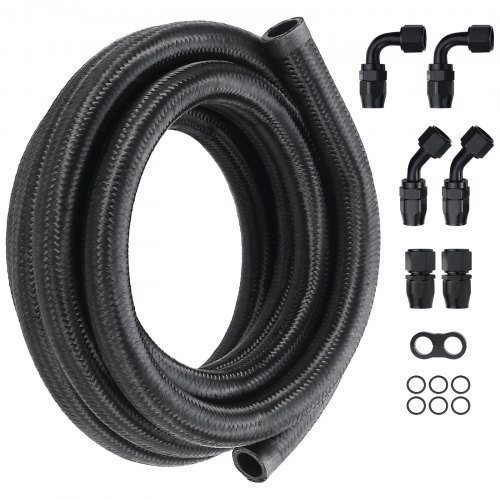 BLACKHORSE-RACING Kit Tubo Carburante AN10 In Nylon E Acciaio Inox Intrecciato 3,4 M + 6 Raccordi Girevoli (Dritti, 45°, 90°) - Nero - 4