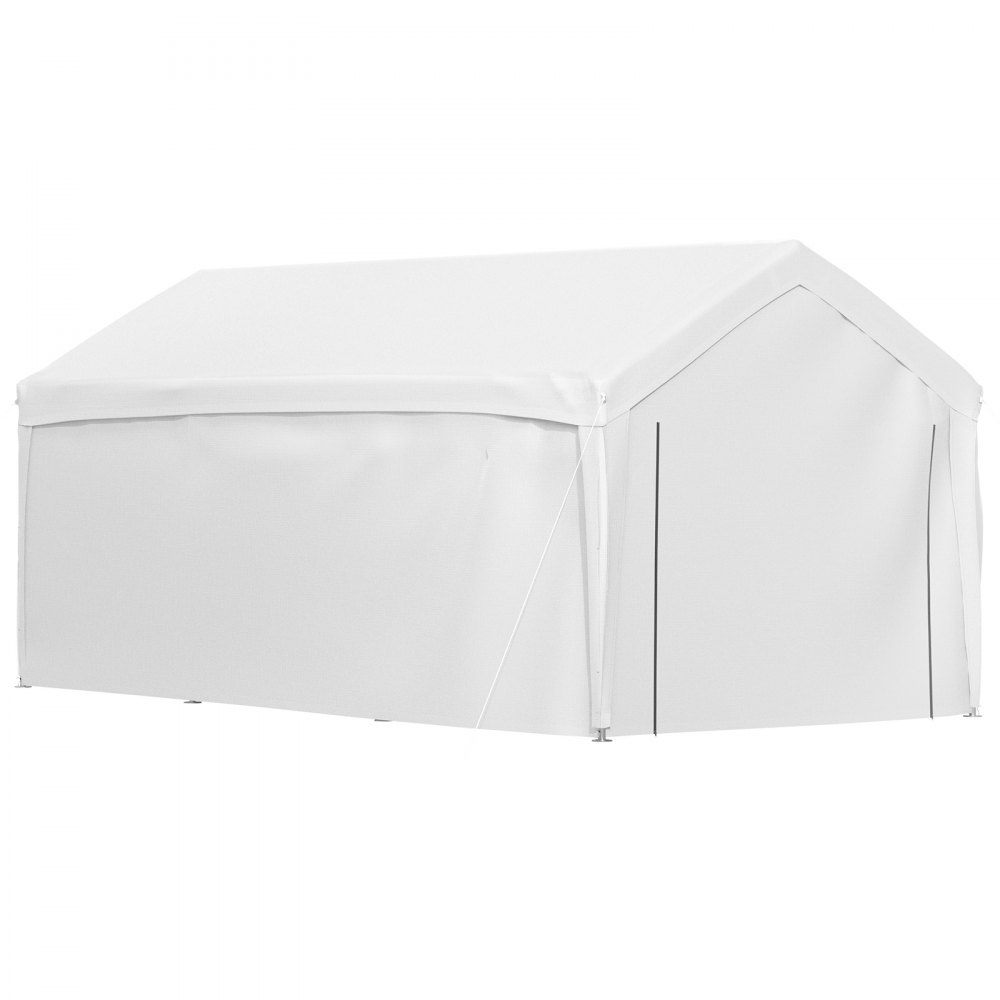 VEVOR Gazebo Bianco Tenda per Posto Auto da Esterno 8 Pali Pareti Laterali 3x6m Altezza Regolabile in Materiale PE, Coperta di Protezione per Auto Barche Veicoli da Esterno 8 Pali in Acciaio Zincato