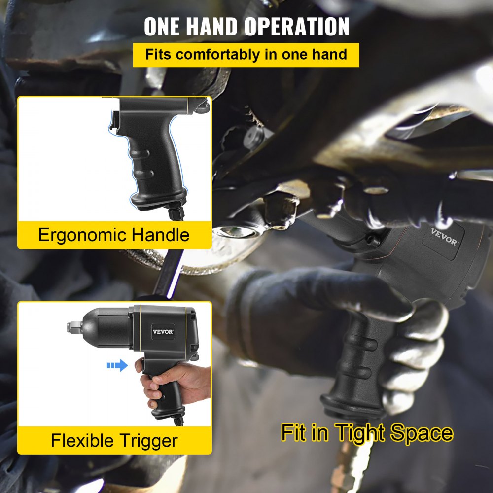 VEVOR Avvitatore a Impulsi Pneumatico, 1800Nm Trapano Avvitatore Colore Nero, Velocità 3200rpm Trapano Avvitatore a Percussione, Trapano a Percussione, per Rimozione e Installazione di Dadi per Auto