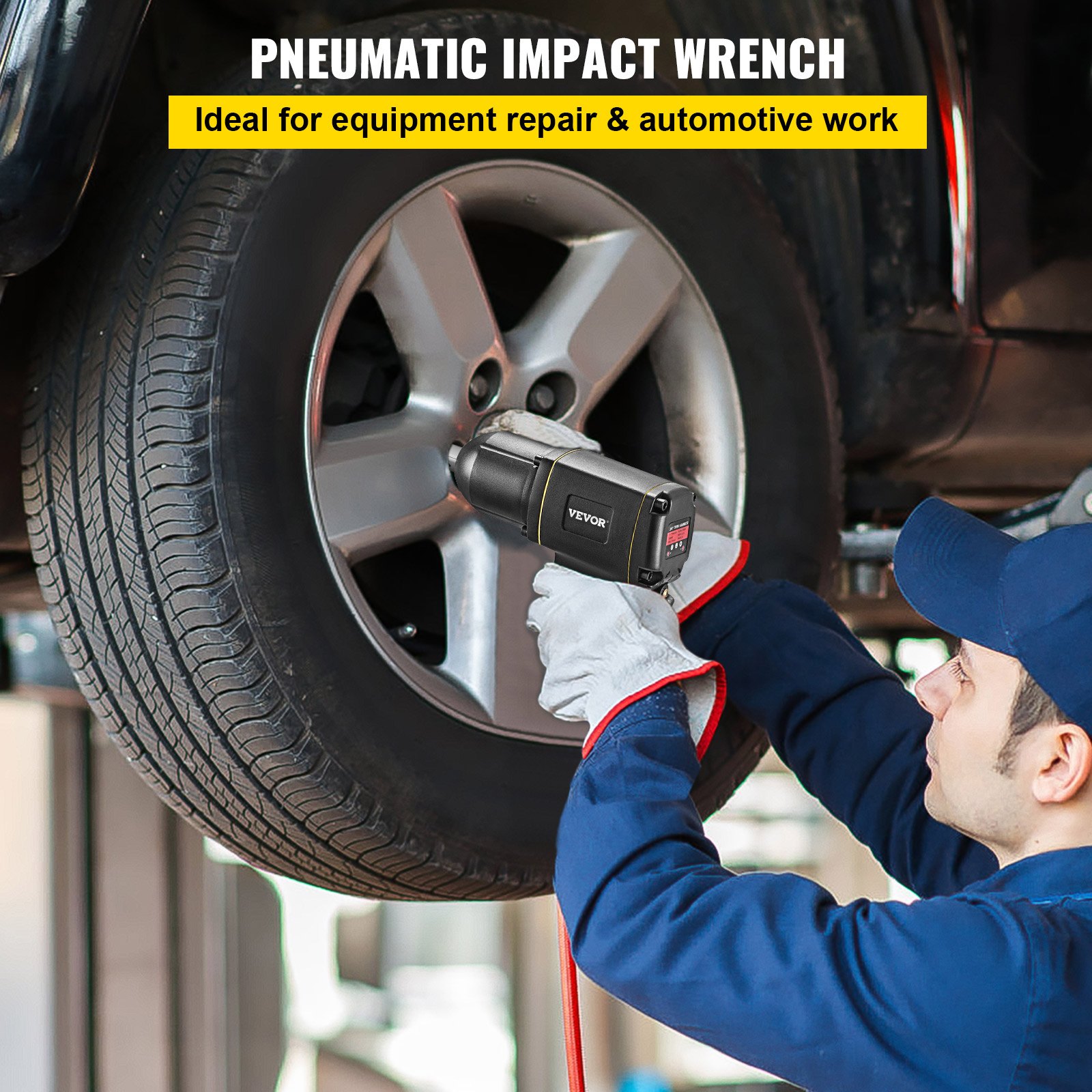 VEVOR Avvitatore a Impulsi Pneumatico, 1800Nm Trapano Avvitatore Colore Nero, Velocità 3200rpm Trapano Avvitatore a Percussione, Trapano a Percussione, per Rimozione e Installazione di Dadi per Auto