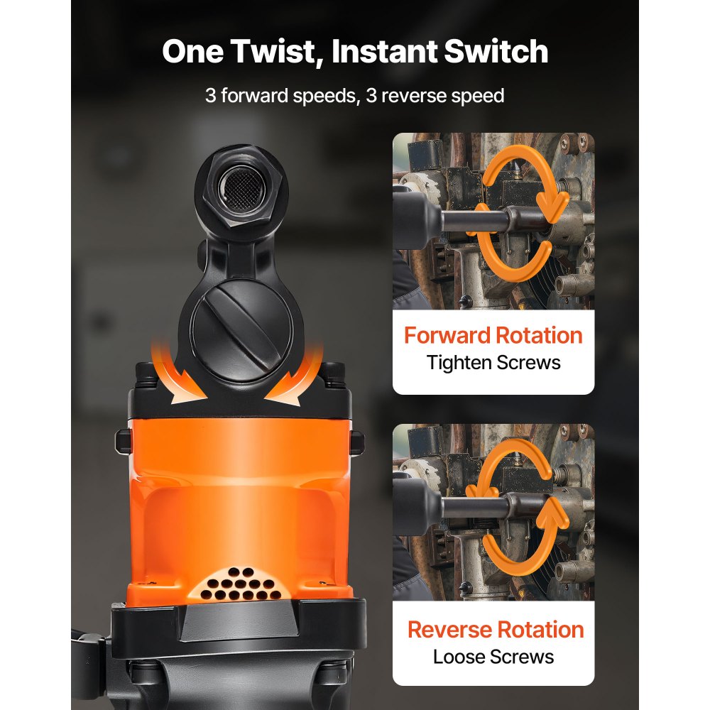 VEVOR Avvitatore Pneumatico a Impulsi da 25,4 mm, Coppia di Serraggio Dadi Fino a 2400 Nm, Chiave Pneumatica a 6 Velocità da 6000 giri/min con Incudine Estesa 152,4 mm per Camion Pesanti