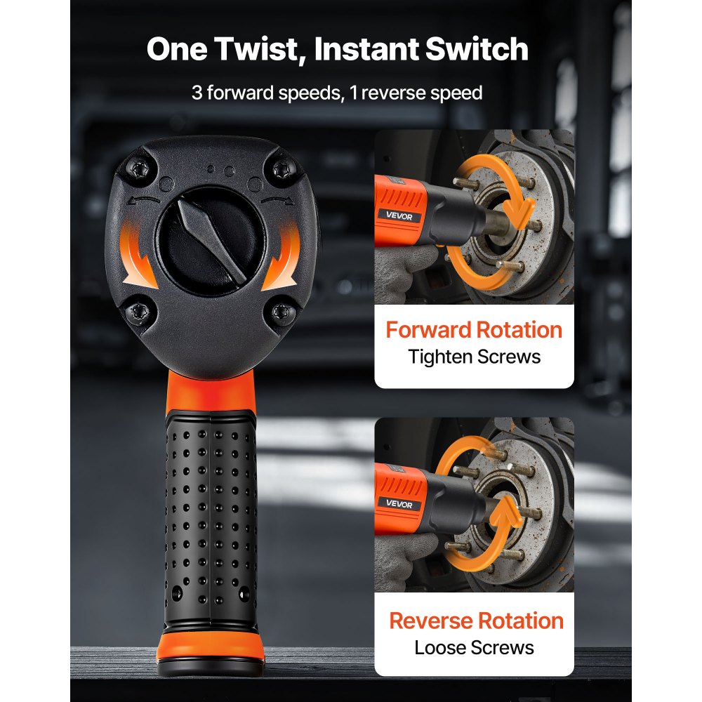 VEVOR Chiave a Percussione Pneumatica, Chiave Pneumatica con Attacco da 12,7 mm, Coppia Inversa Fino a 1490 Nm, Avvitatore a Percussione Leggera e Regolabile a 4 Velocità per Riparazioni Auto