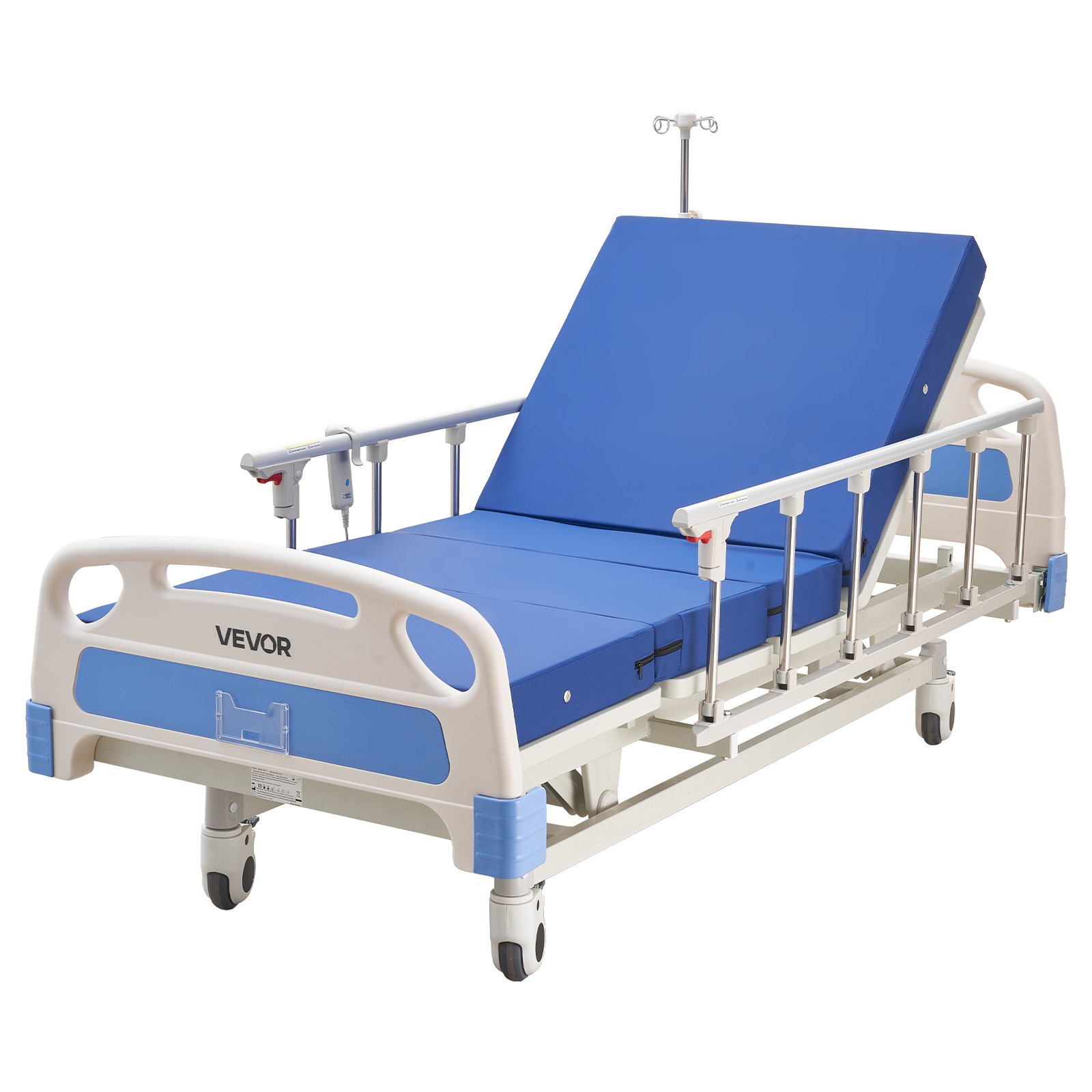 VEVOR Premium 3 Function Full Electric Hospital Bed, Electric Medical Bed with Backrest, Legrest & Height Adjustment, 127mm Locking Casters, High-Density Mattress for Home Hospital, 250kg Loading