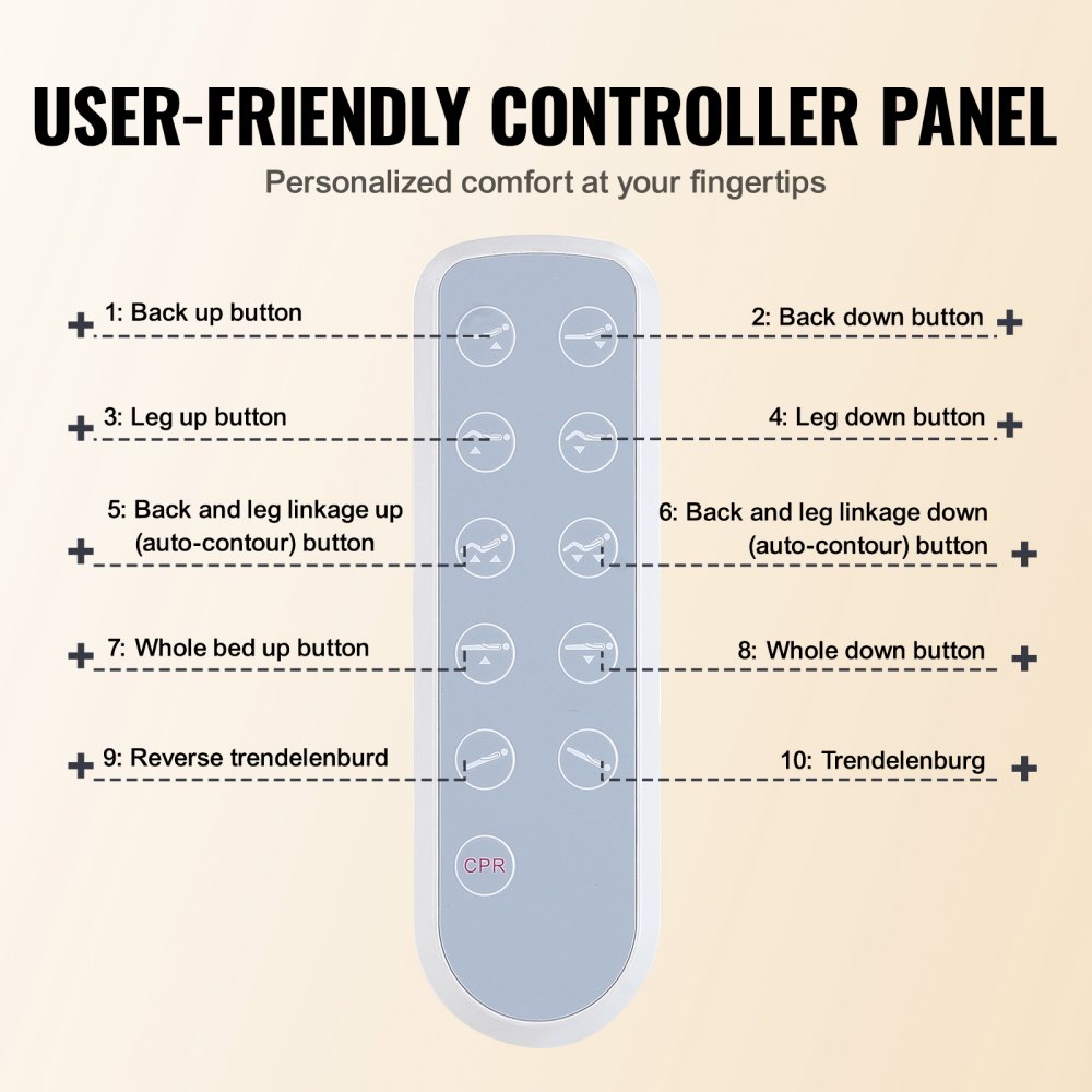 VEVOR Letto Ospedaliero 5 Funzioni, Letto Terapia Intensiva Medica Elettrico con Cuscinetto Trendelenburg Contro-Trendelenburg, Rotelle Bloccabili, Supporto per Flebo per Uso Ospedaliero Domestico