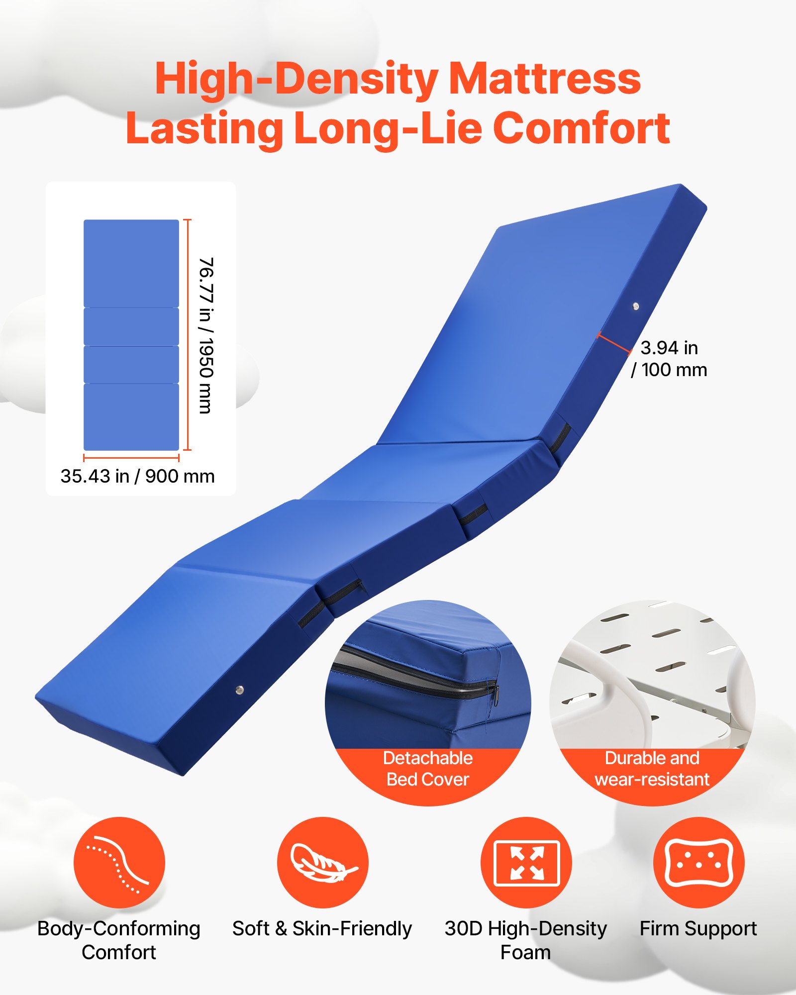 VEVOR Letto Ospedaliero Elettrico a 5 Funzioni, Letto Elettrico con Trendelenburg Sistema Chiusura Centralizzata con Ruote per Degenza Ospedale Domestico, Carico max. 250 kg Angolo Schienale 0 - 75°