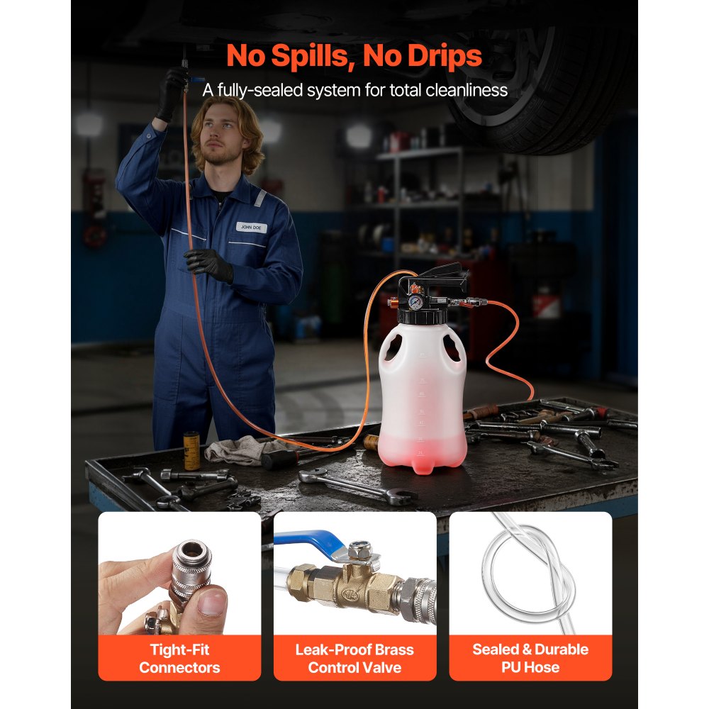 VEVOR Estrattori di Liquidi per Veicoli 8 L, Pompa di Trasferimento Pneumatica per Estrattore di Fluido per Olio ATF con 15 Adattatori ATF, Erogatore per Estrattore di Olio con Serbatoio in HDPE