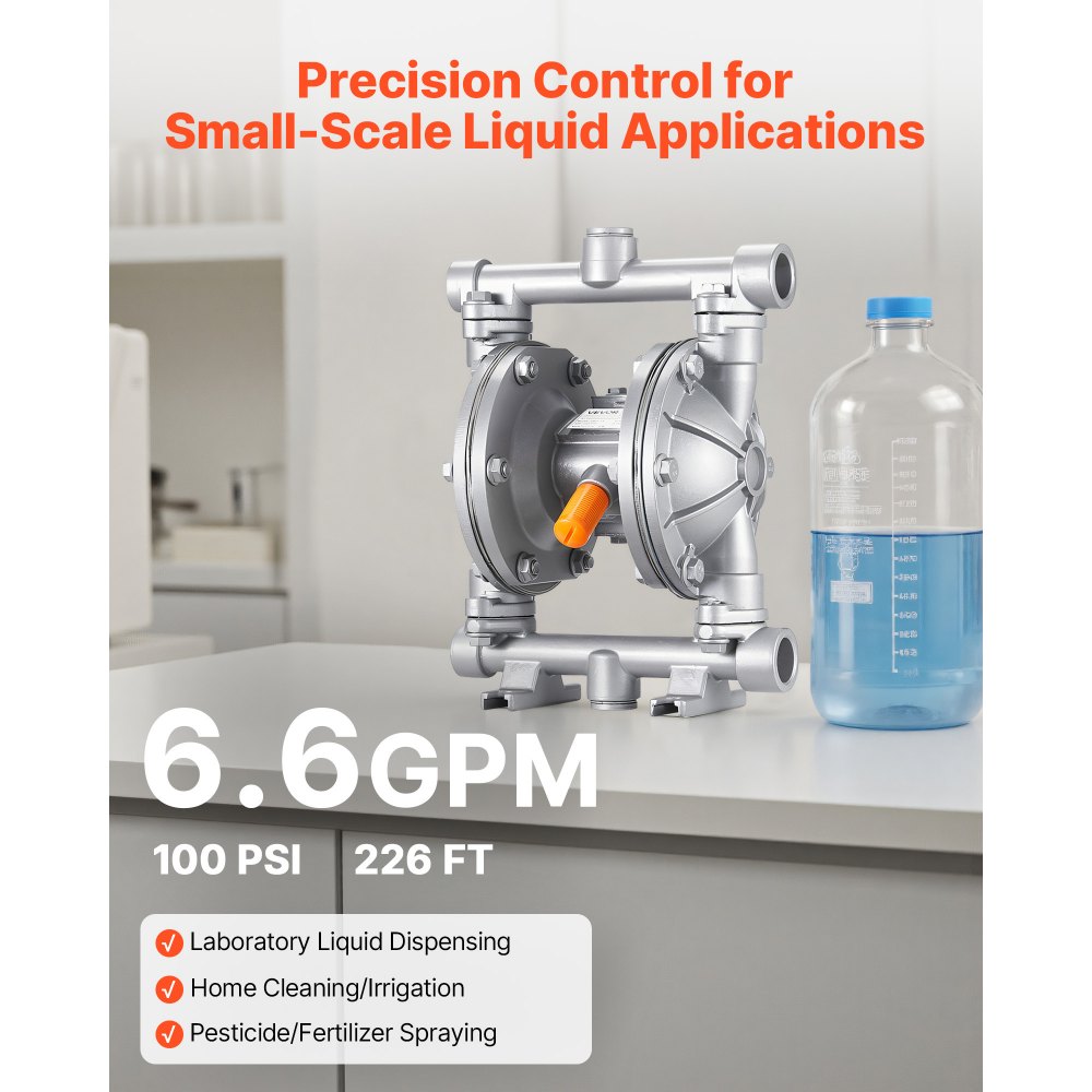 VEVOR Pompa Pneumatica a Doppia Membrana 25 L/min Prevalenza max. 68,88 m, Pompa Pneumatica per Trasferimento di Olio max. 100 PSI, Lega di Alluminio, per Gasolio, Cherosene