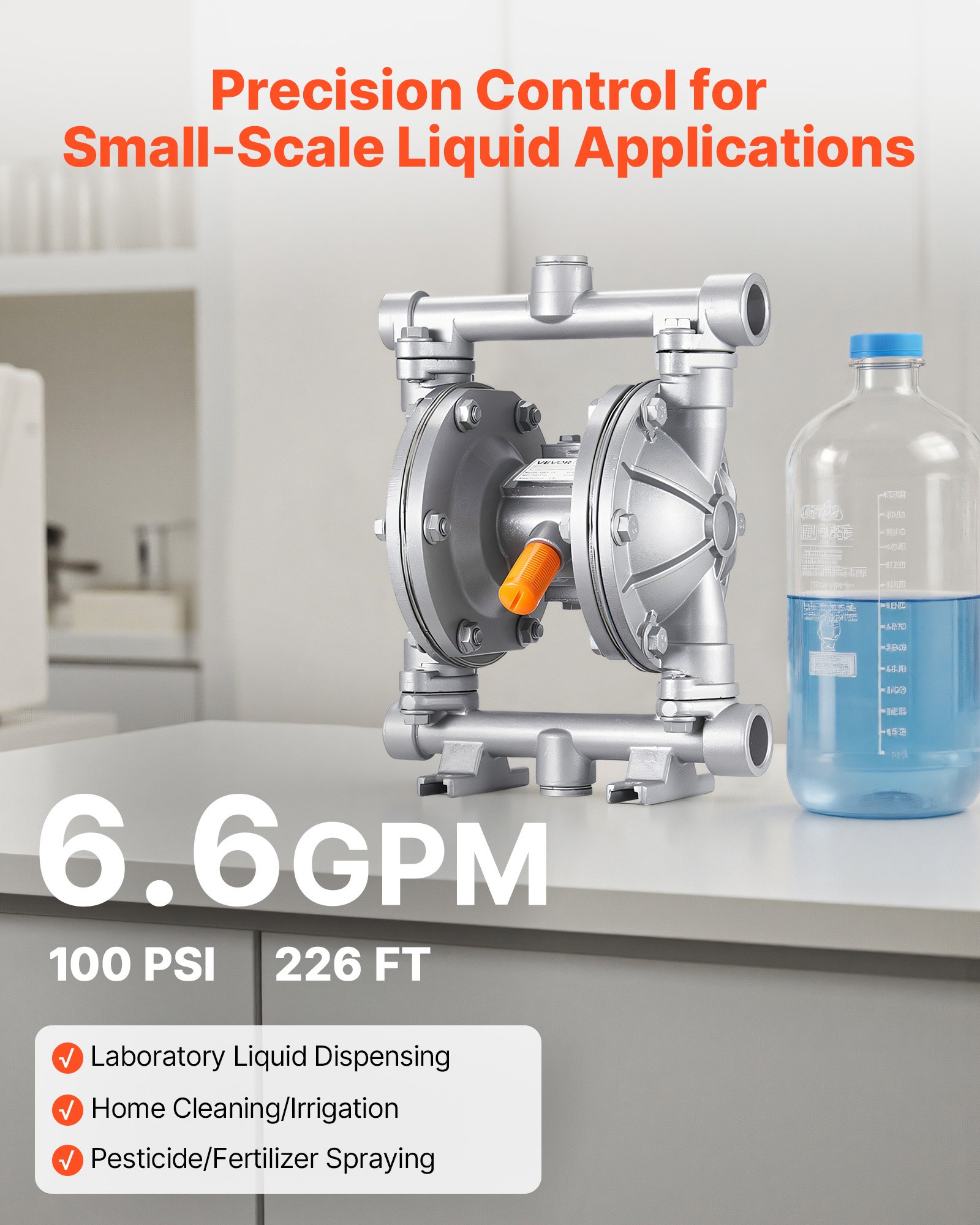 VEVOR Pompa Pneumatica a Doppia Membrana 25 L/min Prevalenza max. 68,88 m, Pompa Pneumatica per Trasferimento di Olio max. 100 PSI, Lega di Alluminio, per Gasolio, Cherosene