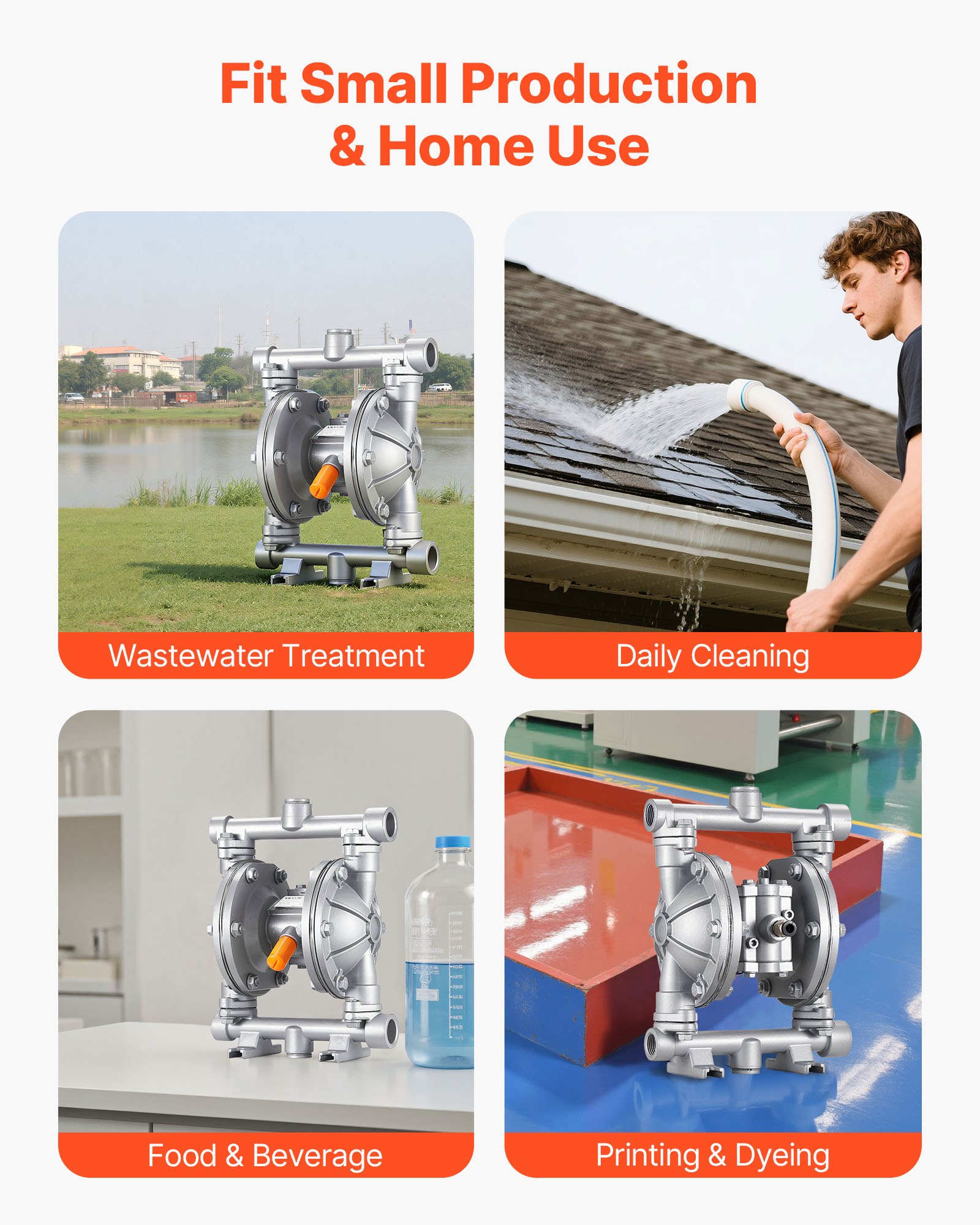 VEVOR Pompa Pneumatica a Doppia Membrana 25 L/min Prevalenza max. 68,88 m, Pompa Pneumatica per Trasferimento di Olio max. 100 PSI, Lega di Alluminio, per Gasolio, Cherosene