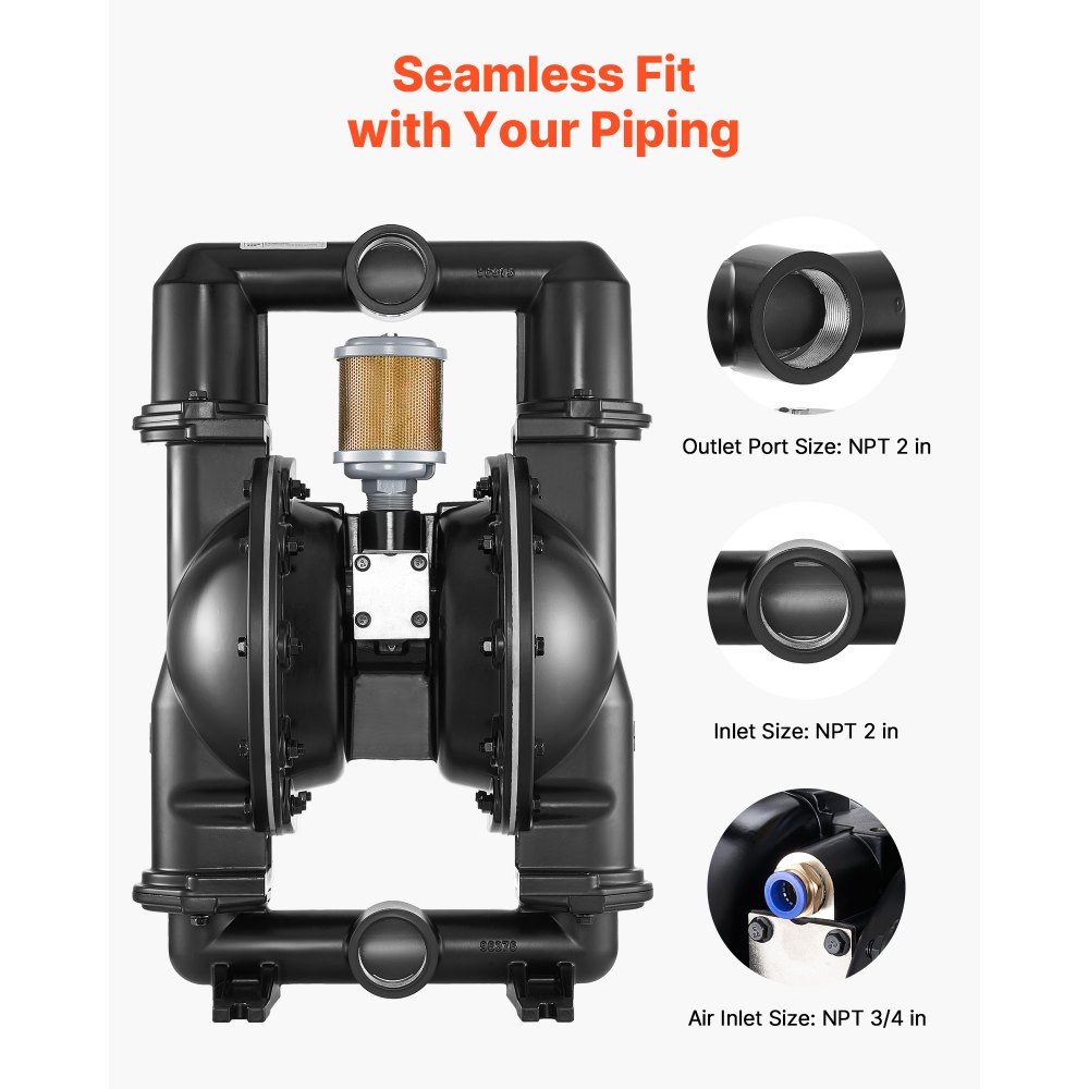VEVOR Pompa Pneumatica a Doppia Membrana 598 L/min Prevalenza max. 79,86 m, Pompa Pneumatica per Trasferimento di Olio max. 114 PSI, Lega di Alluminio, per Gasolio, Cherosene