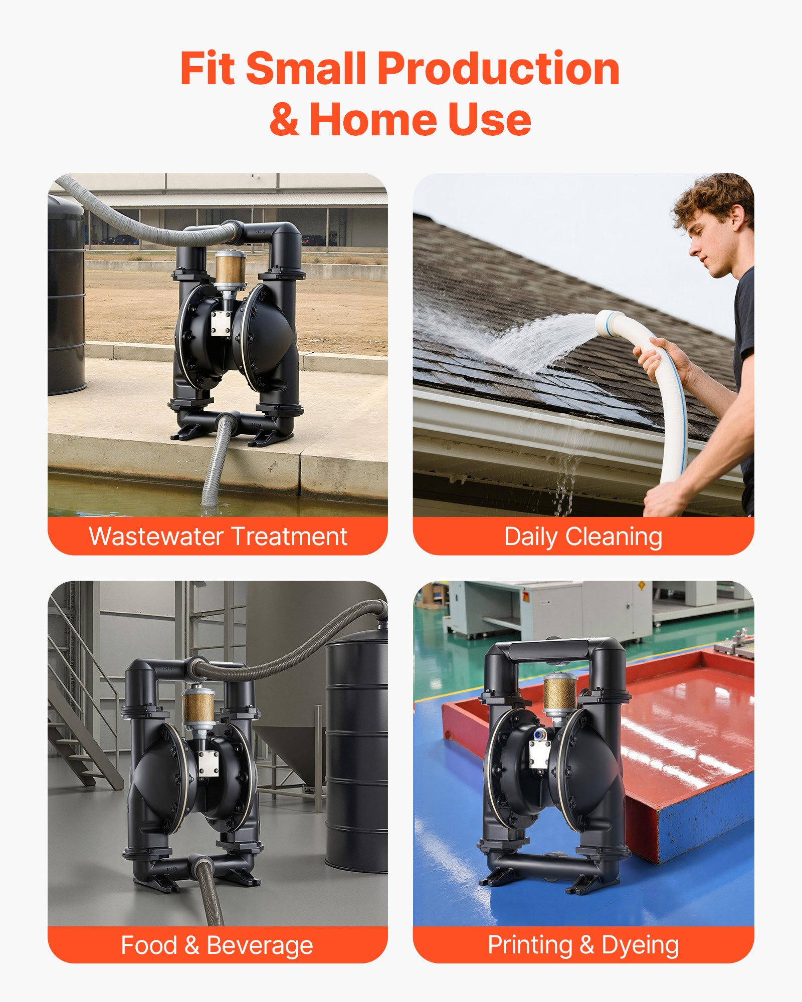 VEVOR Pompa Pneumatica a Doppia Membrana 598 L/min Prevalenza max. 79,86 m, Pompa Pneumatica per Trasferimento di Olio max. 114 PSI, Lega di Alluminio, per Gasolio, Cherosene