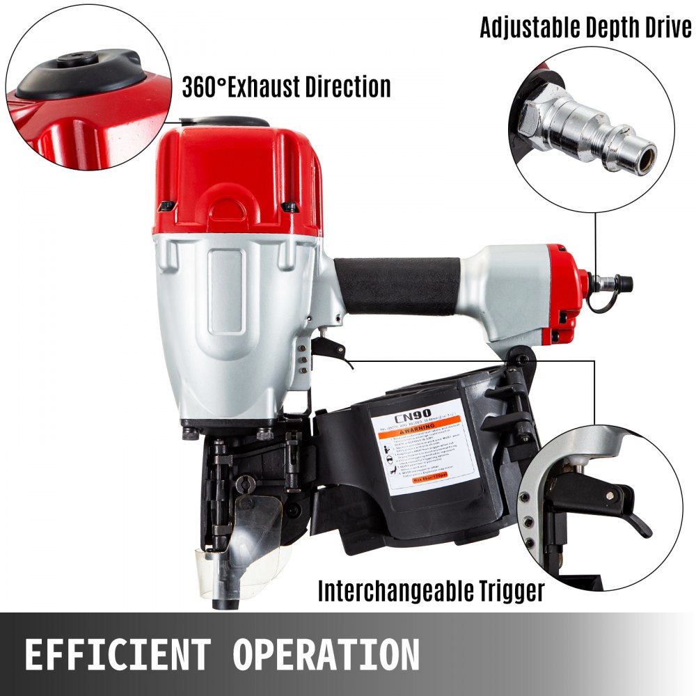 Vevor Chiodatrice Pneumatica Cn90 Sparachiodi Aria Compressa 50-90 Mm 70-115psi