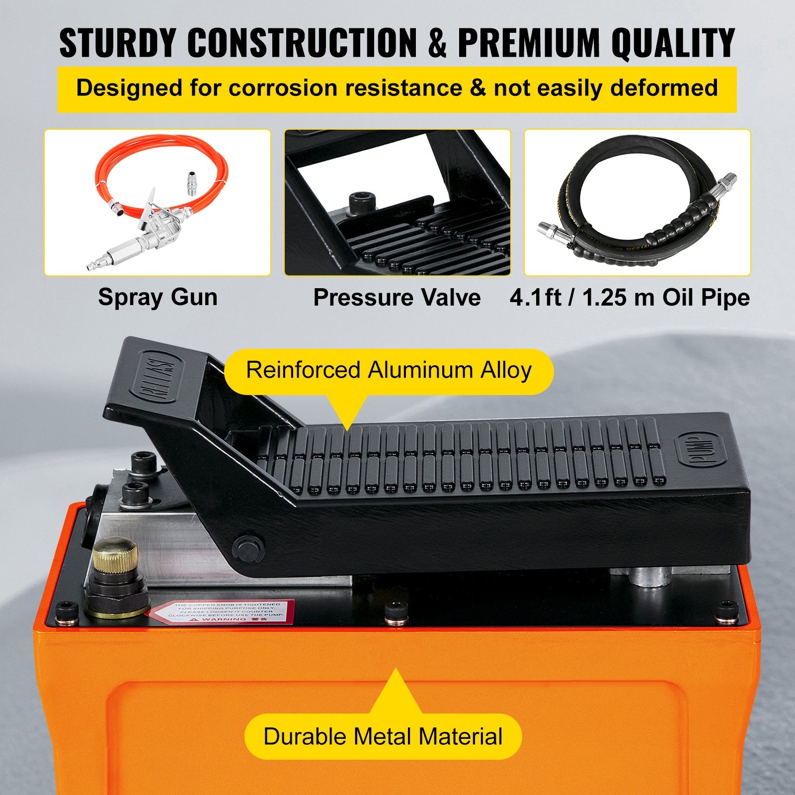 VEVOR Pompa Pneumatica Idraulica B-70BQ, Capacità Serbatoio 1,6L Pompa Idraulica a Pedale dell'interruttore, Pressione dell'aria 0,7-1Mpa, Pompa Idraulica con Pistola a Spruzzo Produttività Max. 1,3L