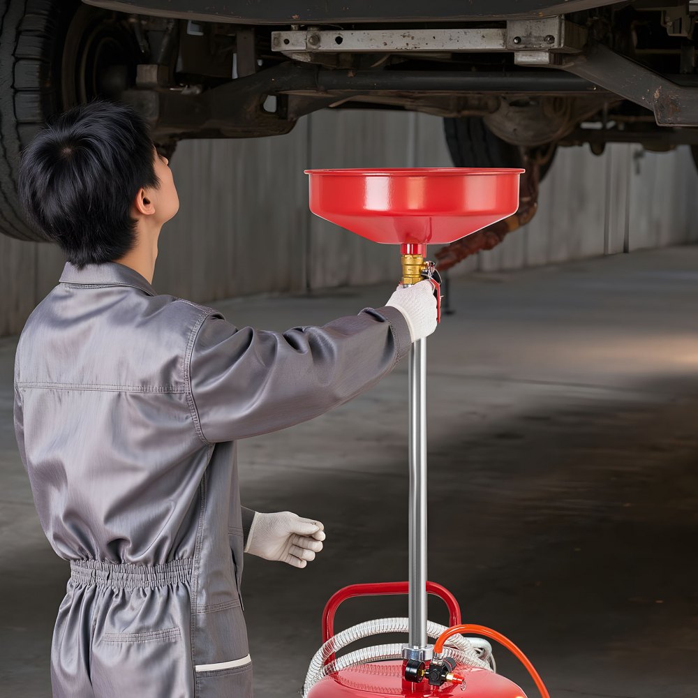VEVOR Serbatoio di Scarico dell'Olio Esausto 95 Litri, Scaricatore Pneumatico Portatile per Olio con Imbuto Altezza Regolabile con Ruote, Drenaggio per Trasferimento Carburante per Officine