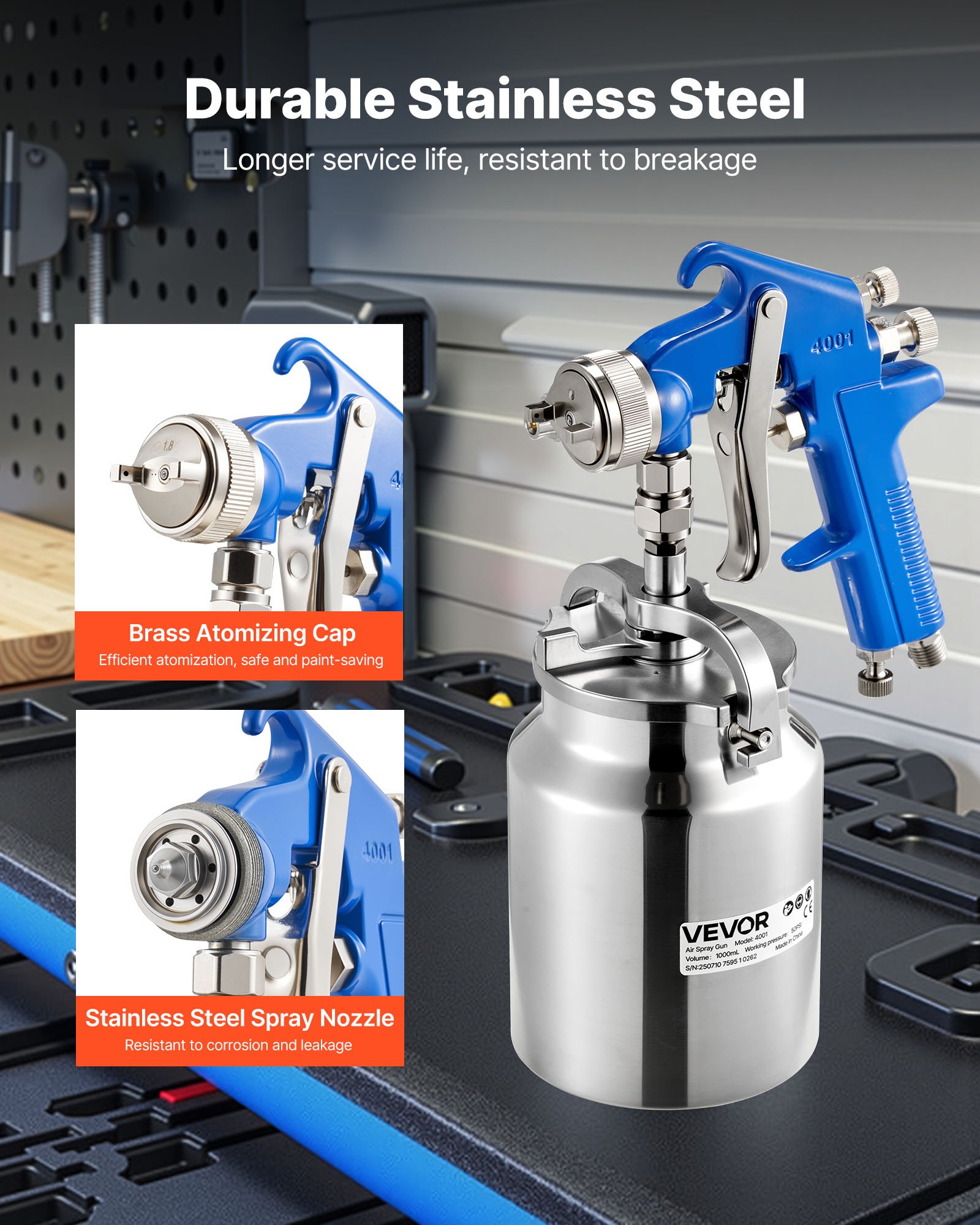 VEVOR Siphon Feed Spray Gun, High Atomization Air Paint Spray Gun, 1000cc Automotive Paint Sprayer with 1.8 mm Nozzle, Adjustable Flow Rate & Air Volume for Car, Furniture, Wall, House Painting