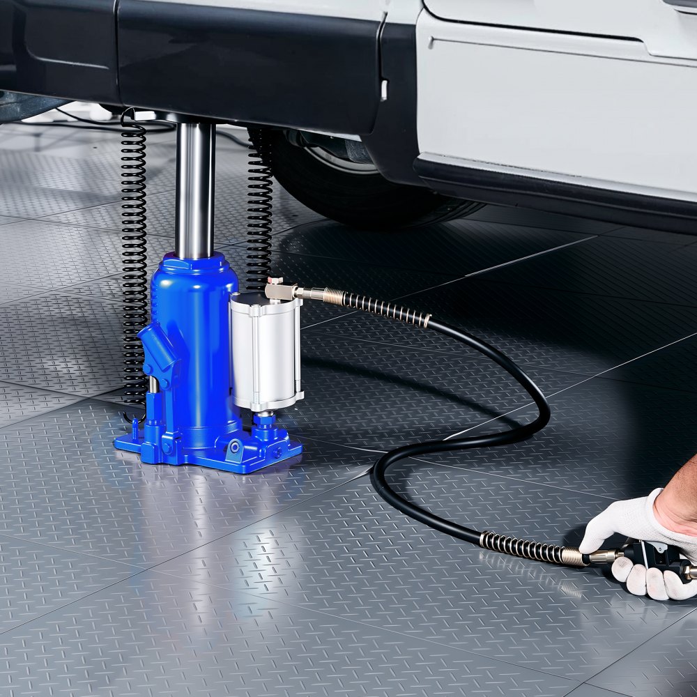 VEVOR Cric a Bottiglia Pneumatico Idraulico da 20 Tonnellate Intervallo di Sollevamento da 260 a 495 mm, Martinetto a Bottiglia Pneumatico Manuale con Pompa per Auto, Camion, SUV, Blu