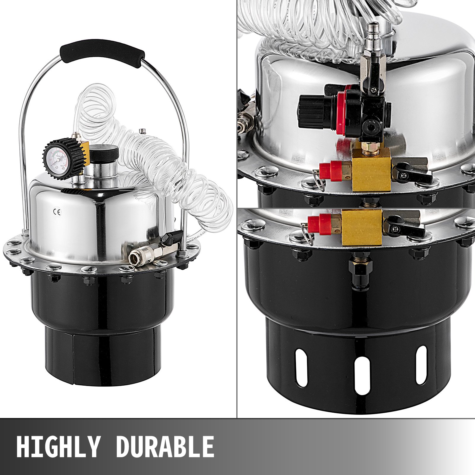 VEVOR Kit Spurgo Freni Cambio Olio Pneumatico 5L,  Macchina Pneumatica Cambio Olio Freno, Spurgo Freno Pneumatico, Cambio dell'olio del Freno, Dispositivo di Spurgo Freni Pneumatico, Colore Nero