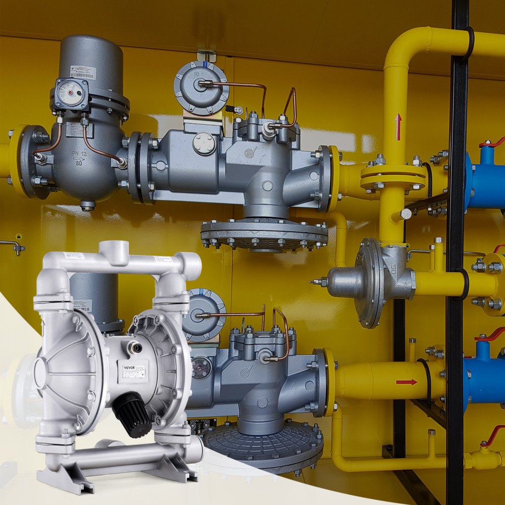 VEVOR Pompa Pneumatica a Doppia Membrana 166 L/min, Pompa Pneumatica a Membrana per Trasferimento di Olio 7,9 bar, Lega di Alluminio, per Petrolio, Gasolio, Fluidi a Bassa Viscosità