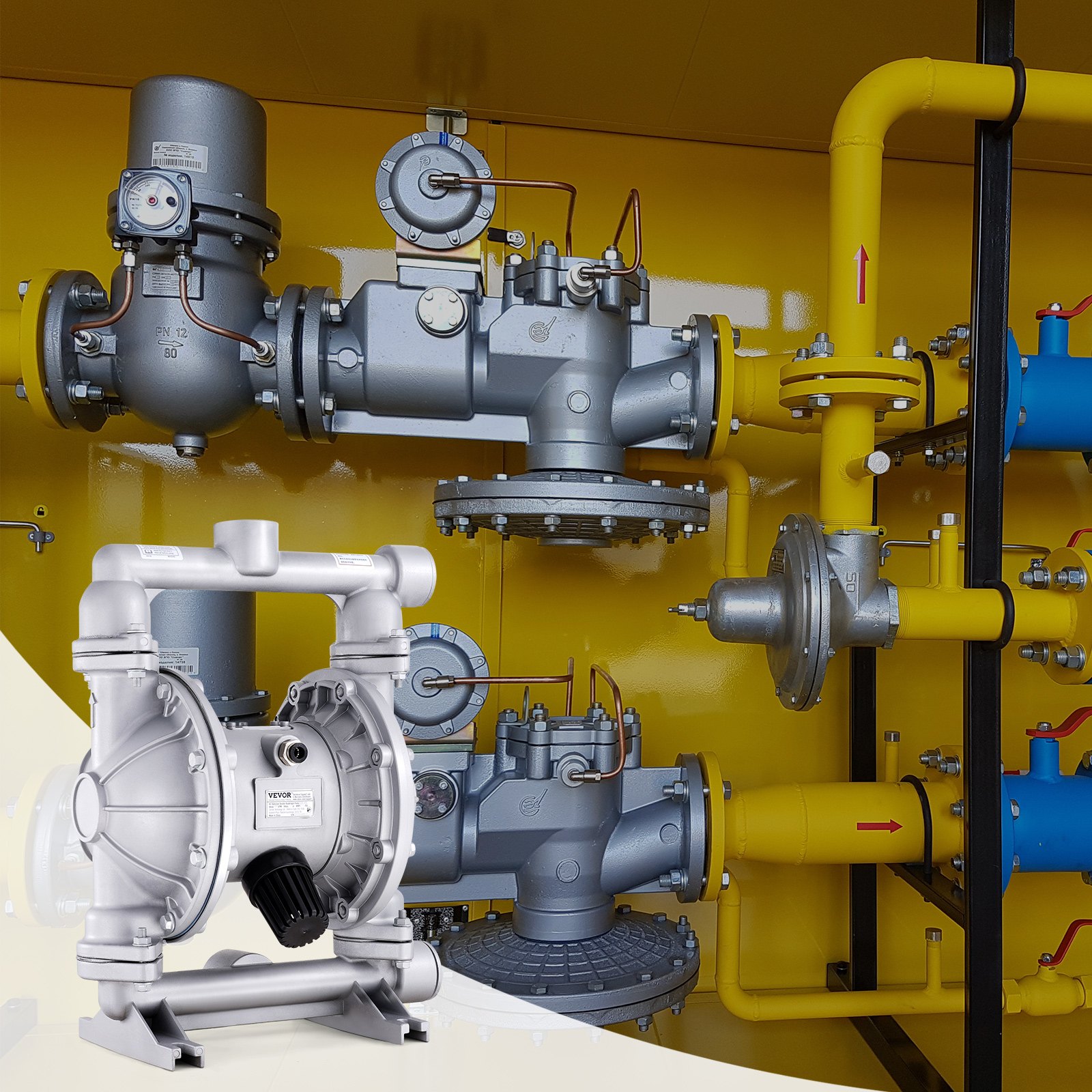 VEVOR Pompa Pneumatica a Doppia Membrana 166 L/min, Pompa Pneumatica a Membrana per Trasferimento di Olio 7,9 bar, Lega di Alluminio, per Petrolio, Gasolio, Fluidi a Bassa Viscosità