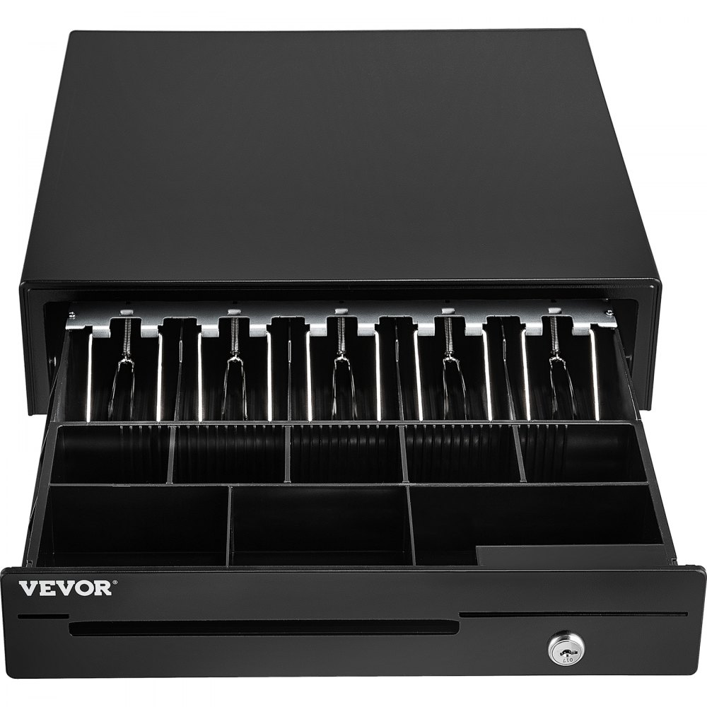 VEVOR Cassetto per Registratore di Cassa, Cassetto Portasoldi Apertura Automatico con 3 Metodi di Sblocco, Cassetta Portavalori con 5 Scomparti per Banconote e 8 per Monete, 41 x 42 x 10 cm (Nero)