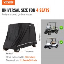 VEVOR Copertura per Carrello da Golf Nera, Copertura per Carrello da Golf in Poliestere 600D Porte con Cerniera, Coperture per Auto 4 Passeggeri, Copertura per Carrello Esterno Antipolvere Parasole