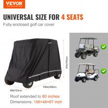 VEVOR Copertura per Carrello da Golf Nera, Copertura per Carrello da Golf in Poliestere 600D 3 Porte con Cerniera, Coperture per Auto Passeggeri, Copertura per Carrello Esterno Antipolvere Parasole