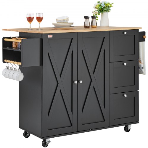 VEVOR Isola per Cucina Mobile con Ruote Tavolo Ribalto con Cassetti