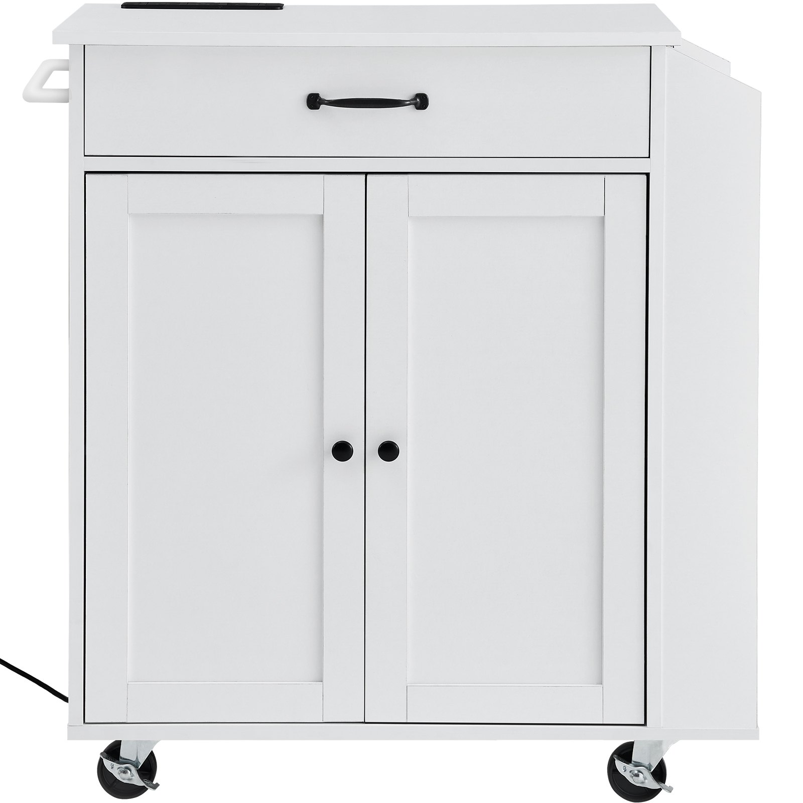 VEVOR Carrello da Cucina, Carrelli Mobili, Piano Ribaltabile Legno 810 mm con Mobiletto Portaoggetti, con Rotelle, Porta Spezie e Asciugamani, Cassetto Ganci, Isole Portatili Presa Corrente, Bianco
