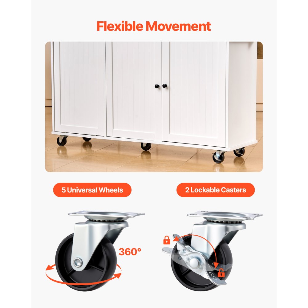 VEVOR Carrello da Cucina, Largo 153 cm, con Ruote, Piano Superiore Pieghevole, 2 Mobiletto, Mobiletto Portaoggetti, Portacoltelli, Porta Spezie e Portasciugamani, Tavolo per Sala da Pranzo