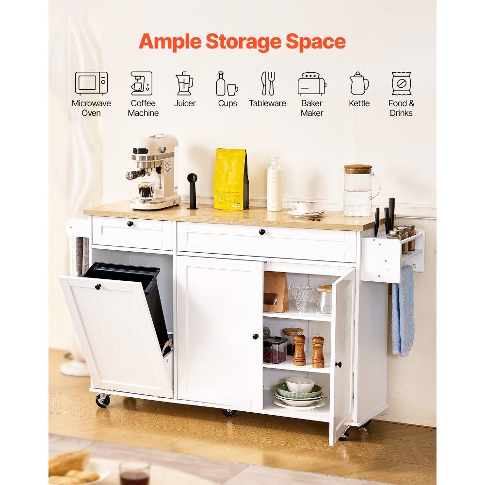 VEVOR Carrello da Cucina, Largo 153 cm, con Ruote, Piano Superiore Pieghevole, 2 Mobiletto, Mobiletto Portaoggetti, Portacoltelli, Porta Spezie e Portasciugamani, Tavolo per Sala da Pranzo