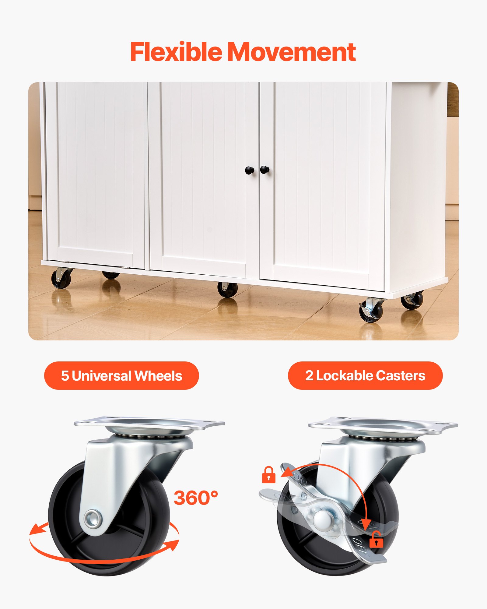 VEVOR Carrello da Cucina, Largo 153 cm, con Ruote, Piano Superiore Pieghevole, 2 Mobiletto, Mobiletto Portaoggetti, Portacoltelli, Porta Spezie e Portasciugamani, Tavolo per Sala da Pranzo