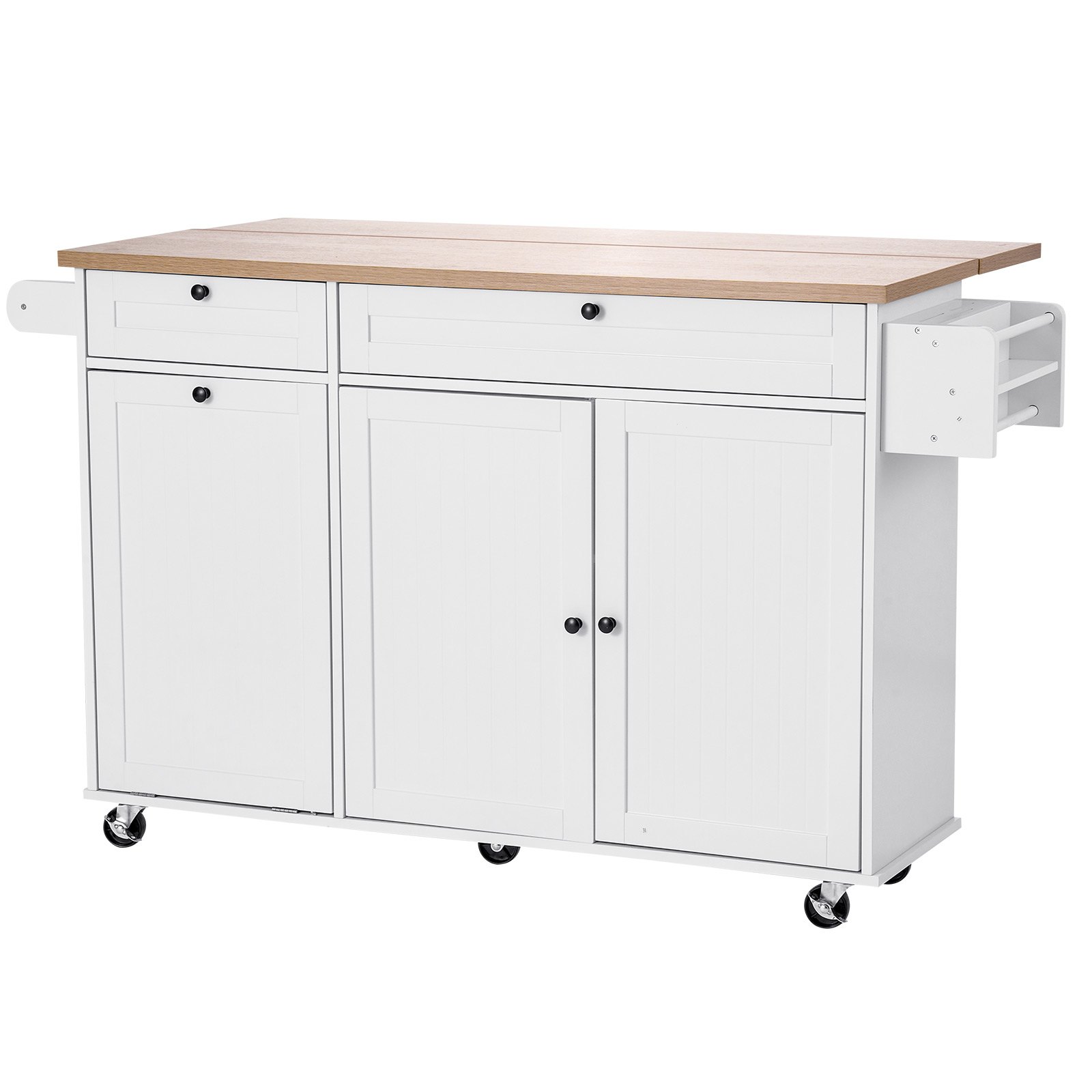 VEVOR Carrello da Cucina, Largo 153 cm, con Ruote, Piano Superiore Pieghevole, 2 Mobiletto, Mobiletto Portaoggetti, Portacoltelli, Porta Spezie e Portasciugamani, Tavolo per Sala da Pranzo