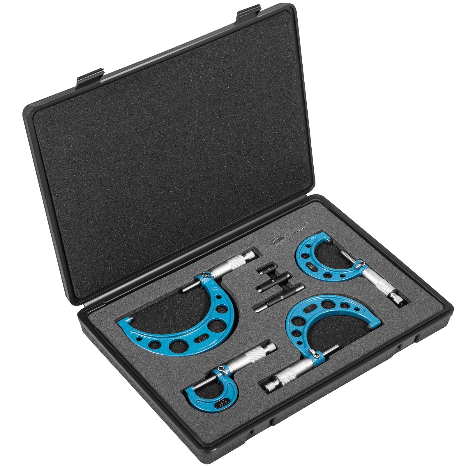 VEVOR Micrometro Esterni da 0-4", 4 Pz Micrometri Millesimali Misuratore, Calibro Esterno Metrico Alta Precisione di 0.0001", Strumento di Misurazione Precisa di Lunghezza, Diametro o Spessore