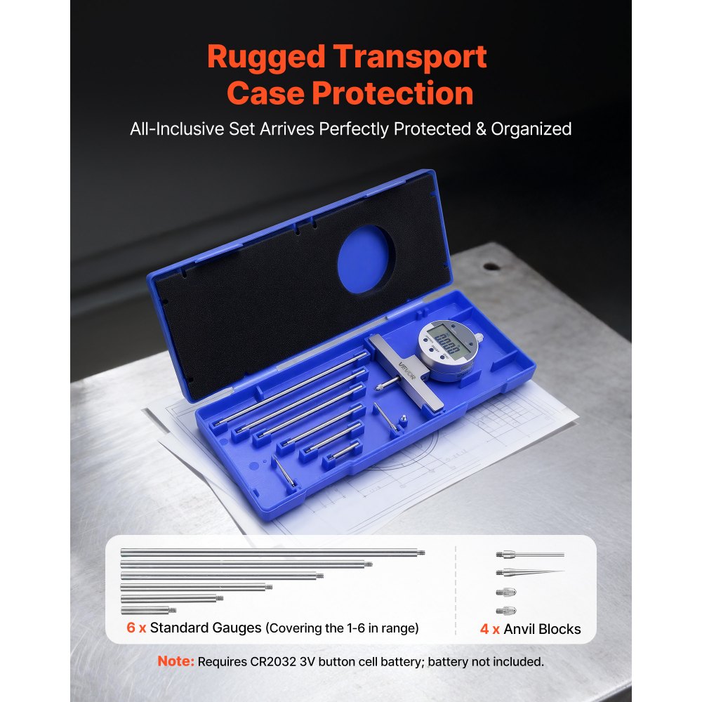 VEVOR Digitale Misuratore di Profondità di Calibro, Intervallo di Misurazione da 0 a 558,8 mm, Conversione Unità di Precisione con 4 Incudini, Strumento di Misurazione per Scanalatura, Gradino, Foro