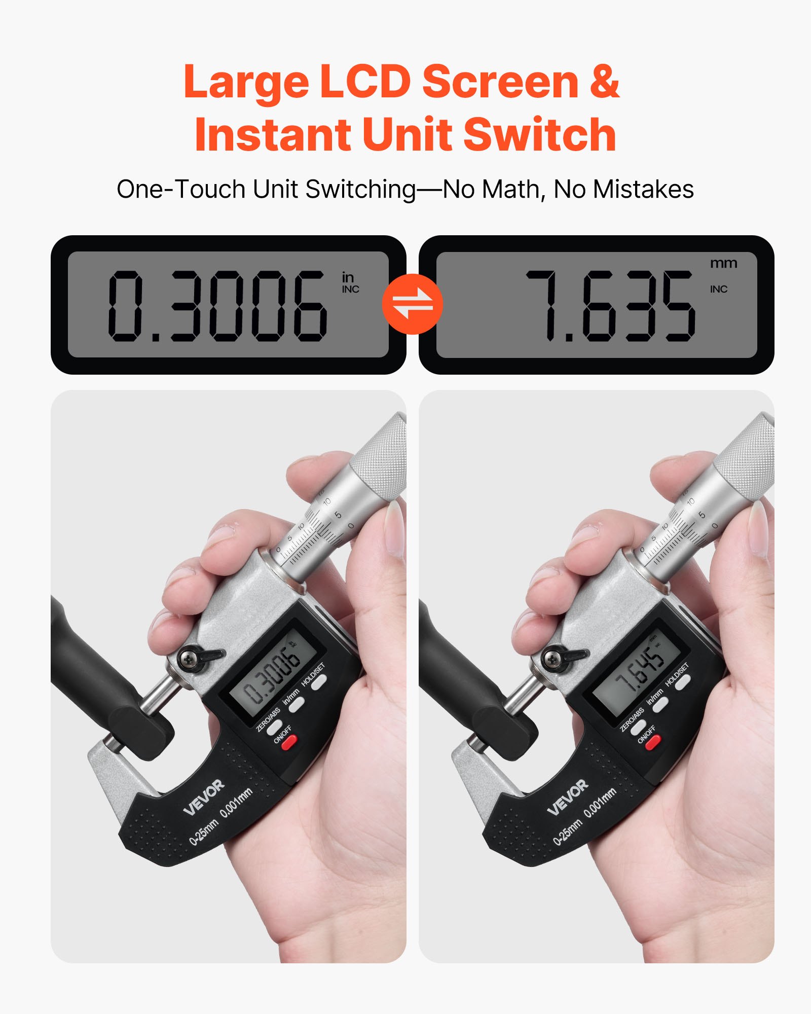 VEVOR Digitale Misuratore di Profondità di Calibro, Misuratore Digitale di Profondità da 0 a 25,4 mm, con Schermo LCD Interruttore Pollice e mm, Punta in Carburo, con Custodia Protettiva
