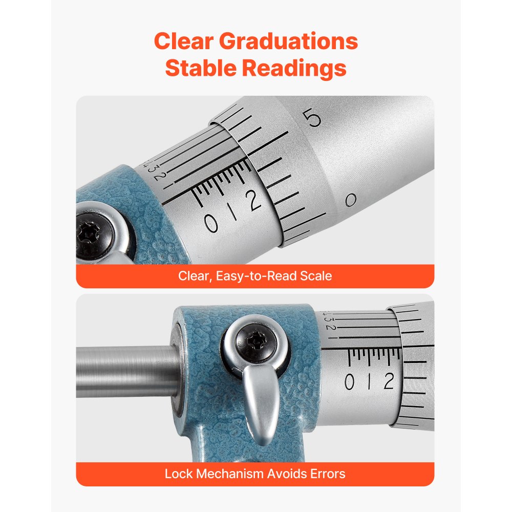 VEVOR Set di Micrometri da 4 Pezzi, Micrometro Esterno per Macchinisti 0-1/1-2/2-3/3-4 pollici Kit di Strumenti per Macchinisti con Custodia Protettiva, per Lavorazione dei Metalli e Ingegneria