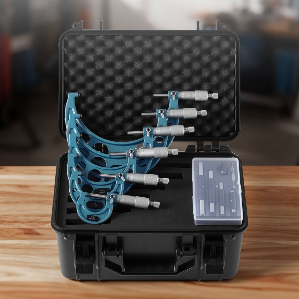 VEVOR Digitale Misuratore di Profondità di Calibro, Micrometro Esterno per Meccanici, Strumenti Professionali per Meccanici con Custodia Protettiva, per Lavorazione dei Metalli, 6 Pezzi