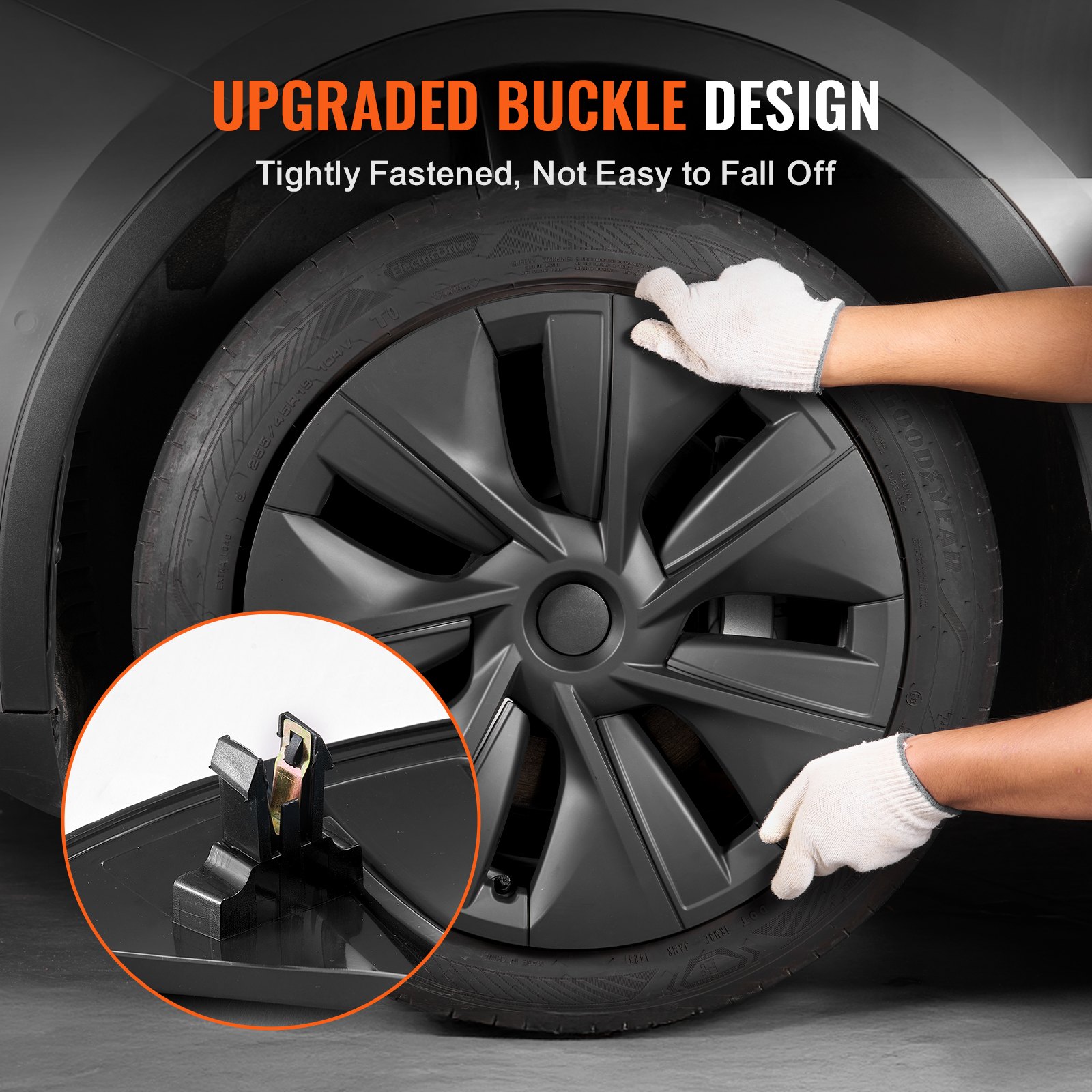 VEVOR Wheel Covers Hub Caps Rim Covers Model Y 2020-2023 for 19 inch Wheels, Wheel Cover with Snap Fastener & Protective Strip & Valve Hole, ABS and PC Wheel Cover with High Rigidity, Weatherproof