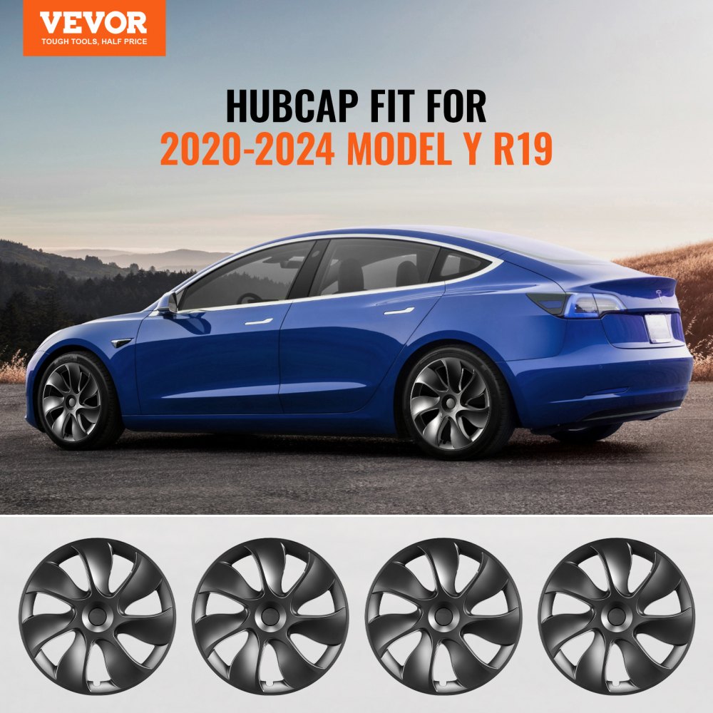 VEVOR Wheel Covers Hub Caps Rim Covers 2021-2023 Model Y for 19 inch Wheels, Wheel Cover with Snap Fastener & Protective Strip & Valve Hole, ABS and PC Wheel Cover with High Rigidity, Weatherproof