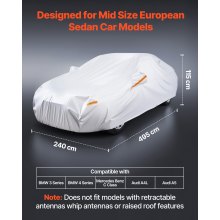 VEVOR Telo Copriauto, Telo per Auto Impermeabile per Modelli di Berline Europee di Medie Dimensioni, Protezione Completa su Misura Neve, con Cerniera Sulla Portiera e Fodera in Cotone, Argento