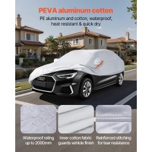 VEVOR Telo Copriauto, Telo per Auto Impermeabile per Modelli di Berline Europee di Medie Dimensioni, Protezione Completa su Misura Neve, con Cerniera Sulla Portiera e Fodera in Cotone, Argento