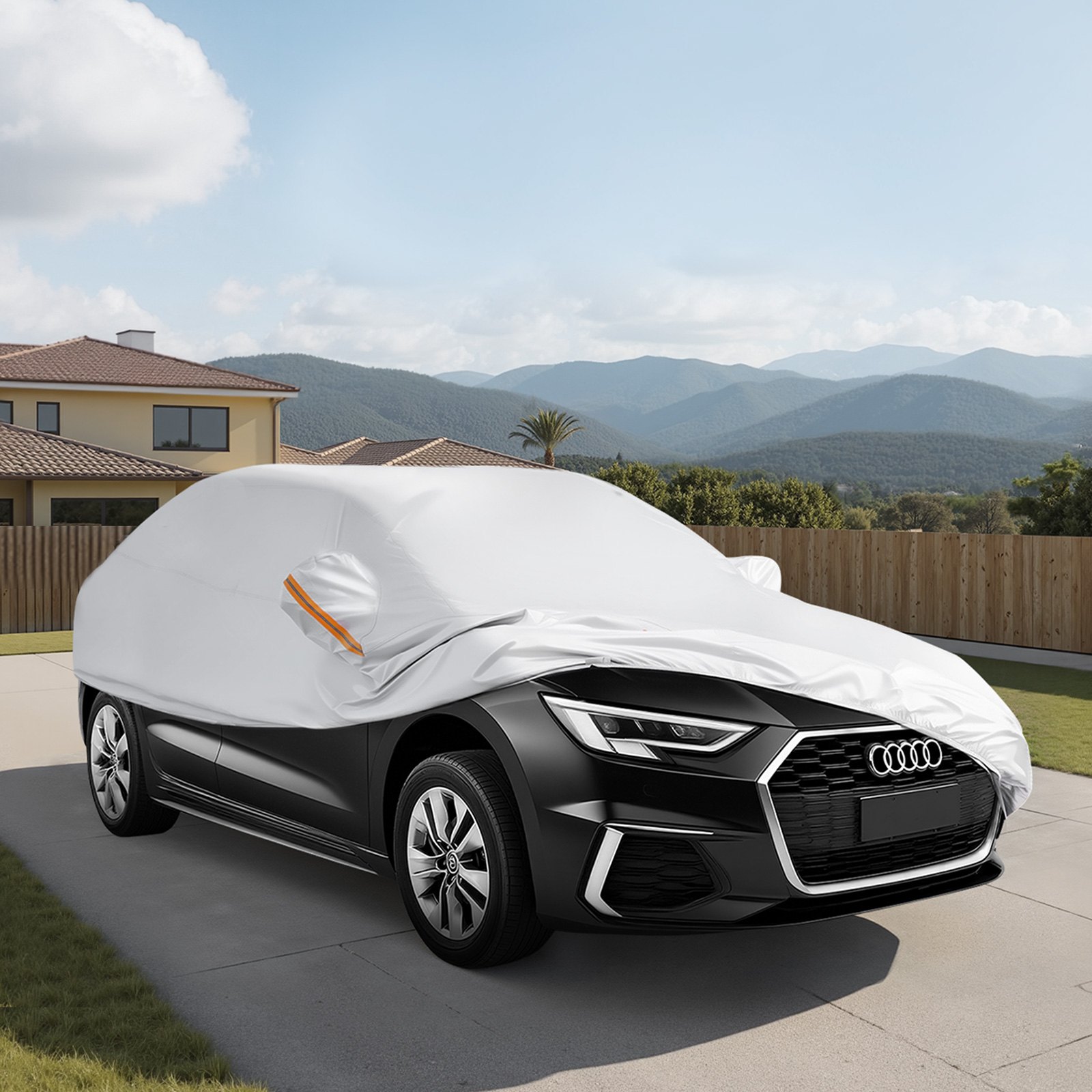 VEVOR Telo Copriauto, Telo per Auto Impermeabile per Modelli di Berline Europee di Medie Dimensioni, Protezione Completa su Misura Neve, con Cerniera Sulla Portiera e Fodera in Cotone, Argento