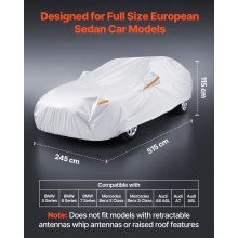 VEVOR Telo Copriauto per Modelli di Berline Full-size Europee, Telo Protezione per Tutte le Stagioni da Sole, Pioggia, Vento, Copertura da Esterno Completa con Cerniera Sulla Portiera, Argento