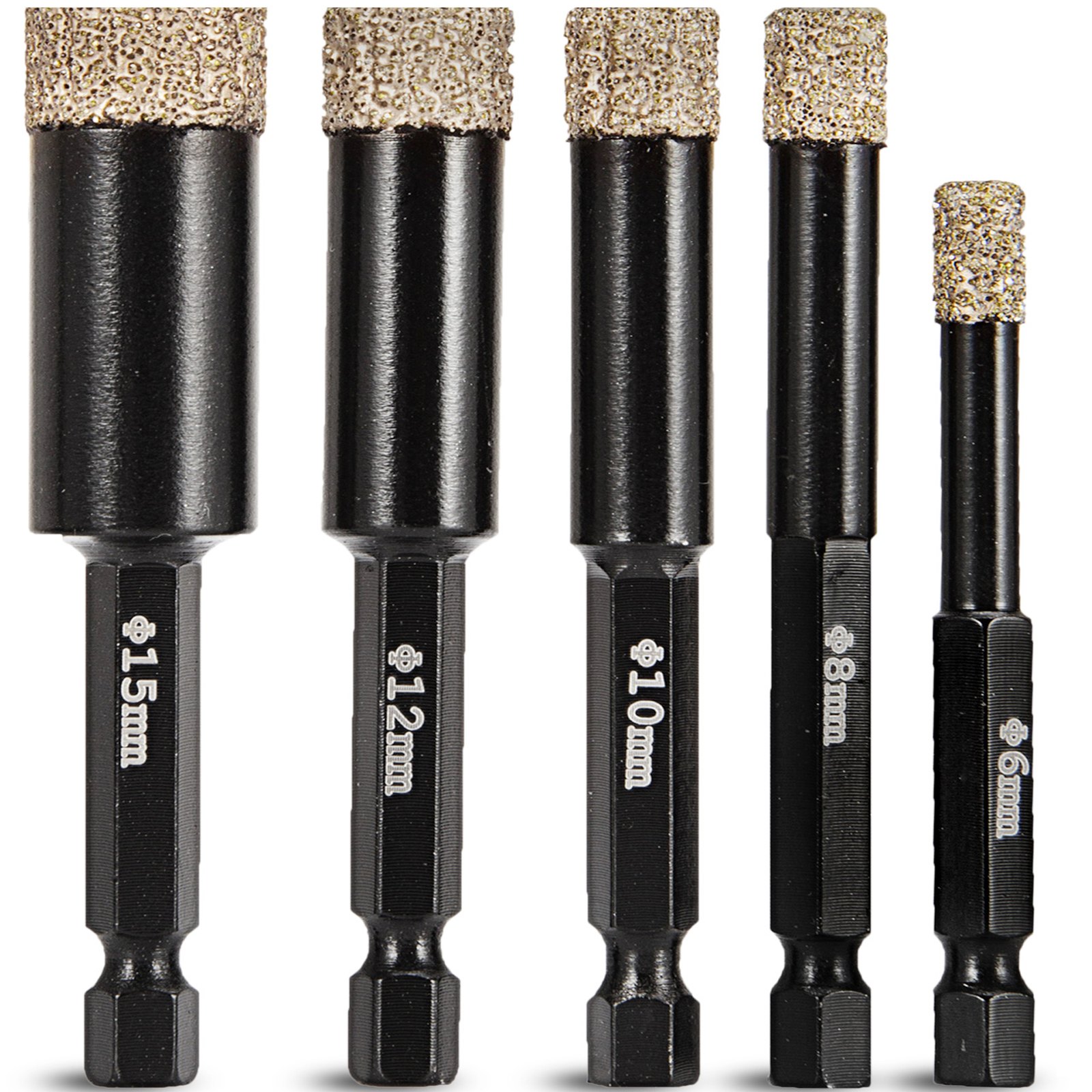 5 Punte Diamantate Per Piastrelle In Ceramica Porcellanato Granito 6-15mm